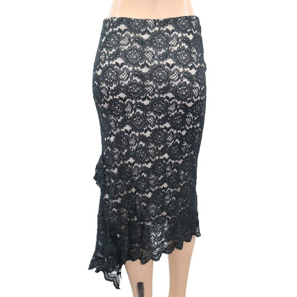 Vintage Y2K Le Chateau Black Lace Fitted Midi Skirt Nude Lining M - Picture 5 of 5